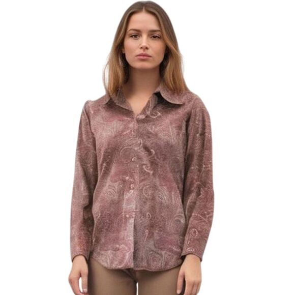 New York Company Pink Mauve Paisley Button Down Top Size S - Picture 1 of 7